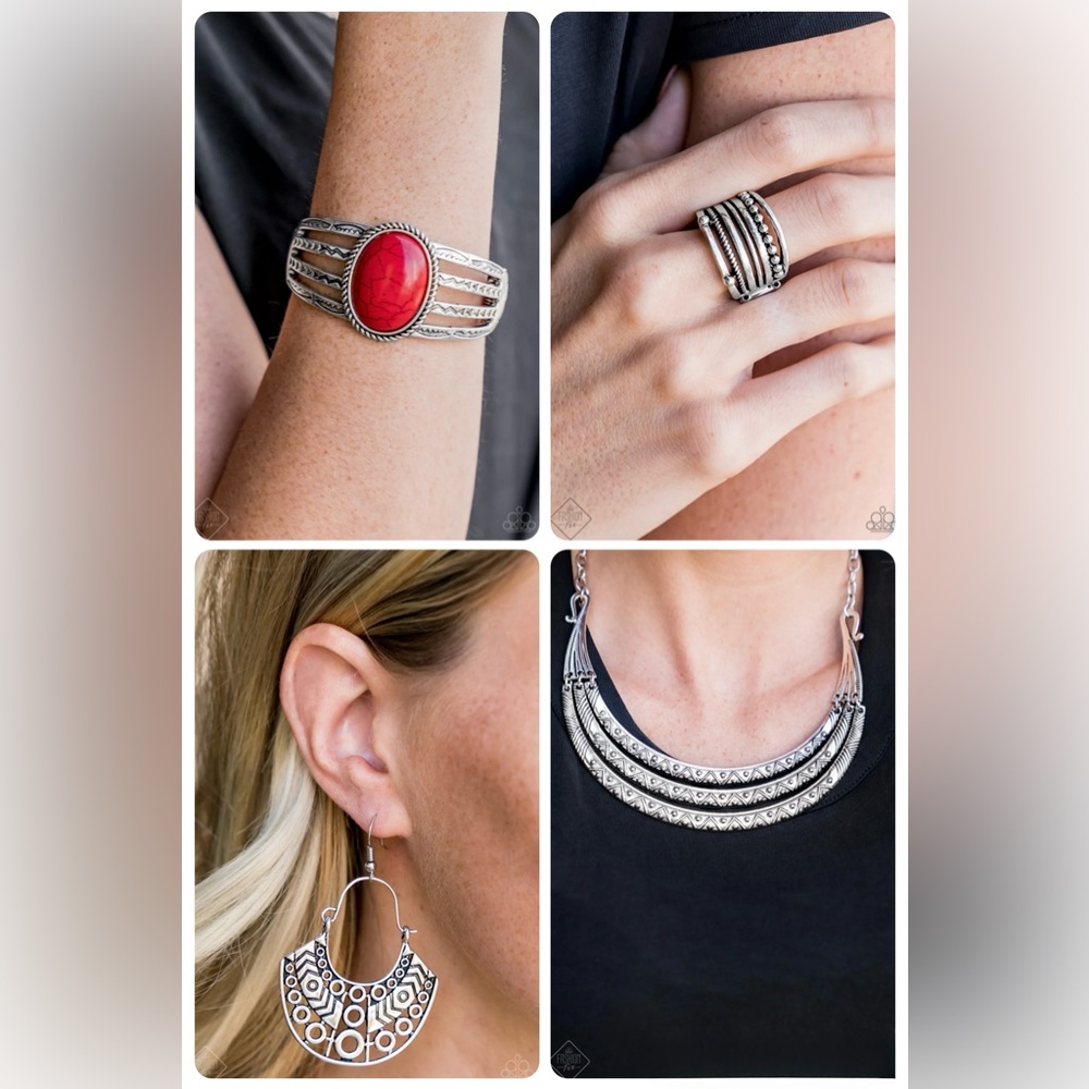 Silver and Red Women's Jewelry Set